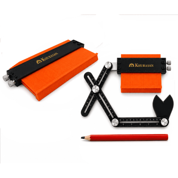 Khurasan 10 & 5 Contour Gauge Duplicator Tool with Lock, 3-Fold Angle Ruler, Feeler Gauge, and Pencil - Perfect for Woodworking, Tiling, and Flooring