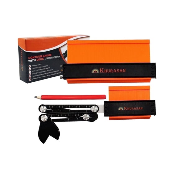 Khurasan 10 & 5 Contour Gauge Duplicator Tool with Lock, 3-Fold Angle Ruler, Feeler Gauge, and Pencil - Perfect for Woodworking, Tiling, and Flooring