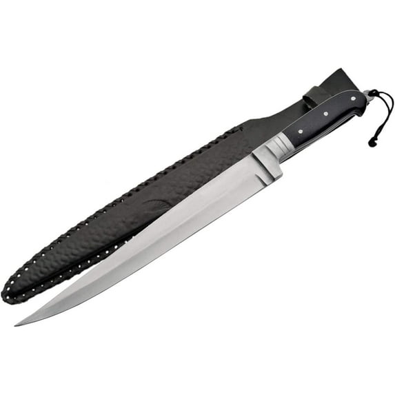 SZCO Supplies 19" Khyber Bowie Knife with 12.5" Full Tang Stainless Steel Blade and Leather Sheath – Black Handle