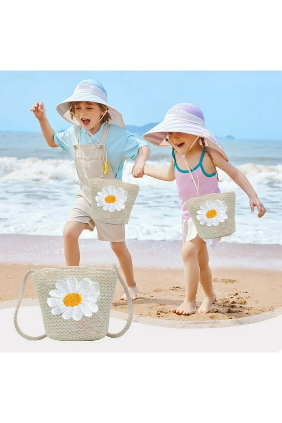 Ki-ds Straw Crossbody Bag Mini Woven Purse for Gi-rls Cartoon Coin Shoulder Bag Beach Summer Small Handbag