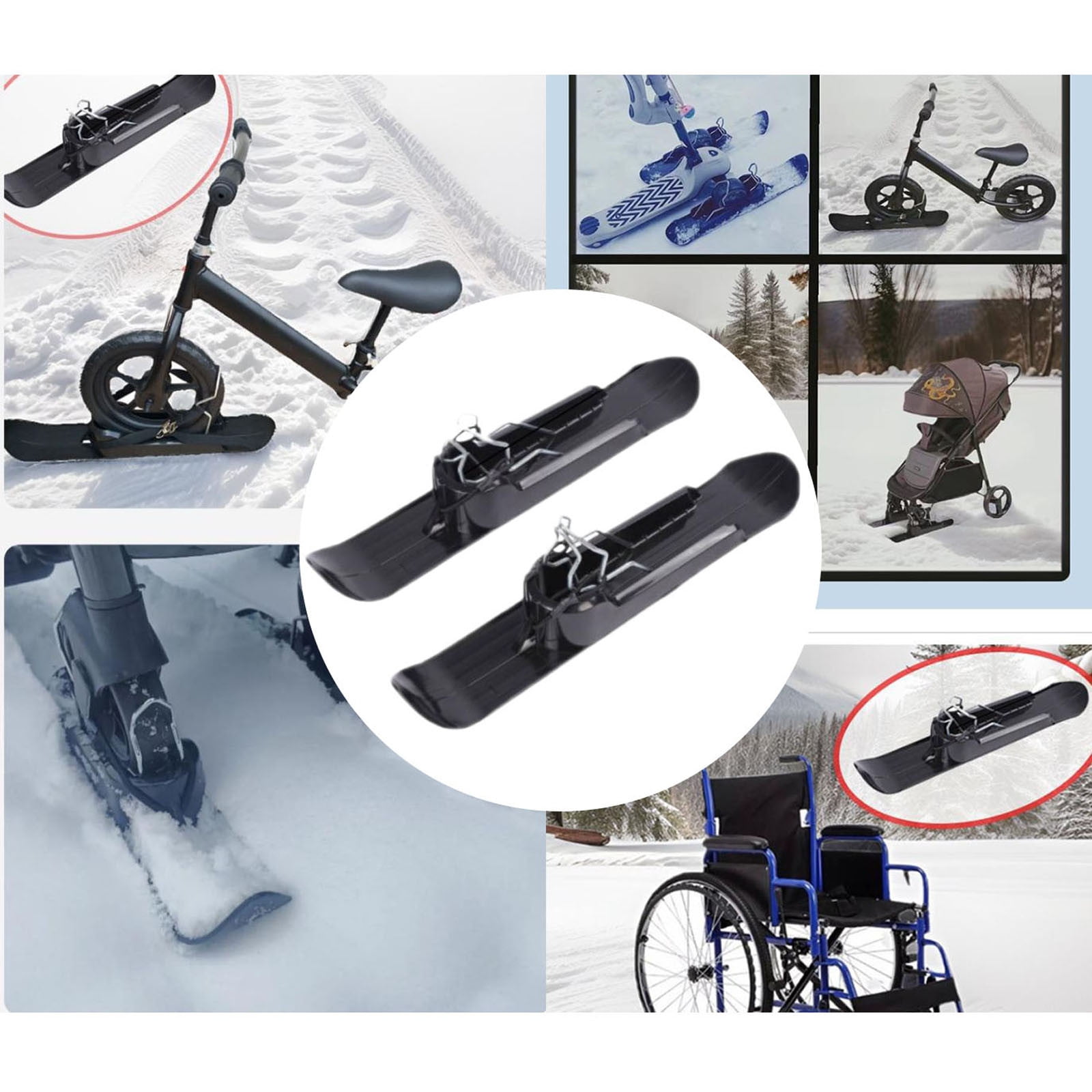 Ki*ds Wheelchair Balance Bike Snow Sled Ski Accessories, Easy Install Detachable Winter Outdoor Stroller Sleds, Sturdy Safe Multi-Purpose Snowboard Attachment for Family Winter Adventure Use