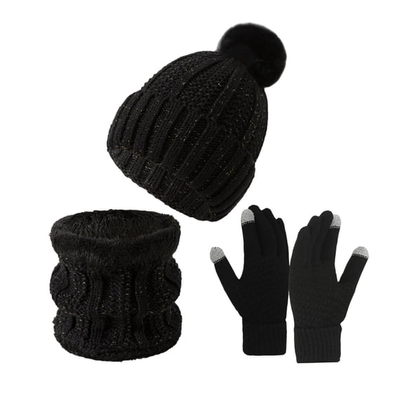 KiBcsLic Winter Beanie Hat for Adults Warm Lightweight Windproof Knit Touch Screen Gloves Black