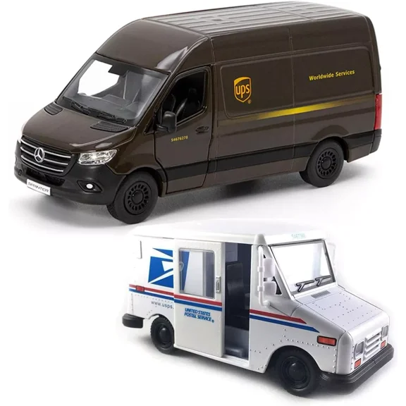 KiNSMART UPS Mercedes-Benz Sprinter & USPS Set 5 Inch Die Cast Metal Model Toys