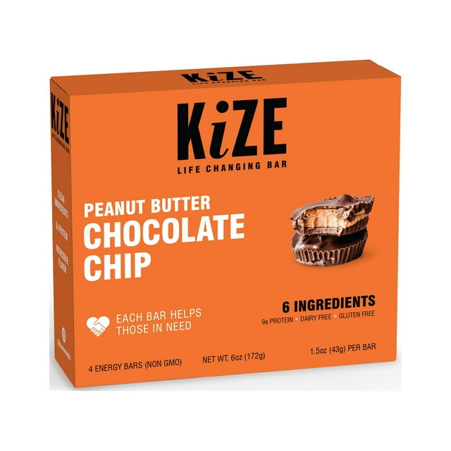 KiZE Life Changing Bar, Peanut Butter Chocolate Chip, 1.5 oz bar, 4 ct