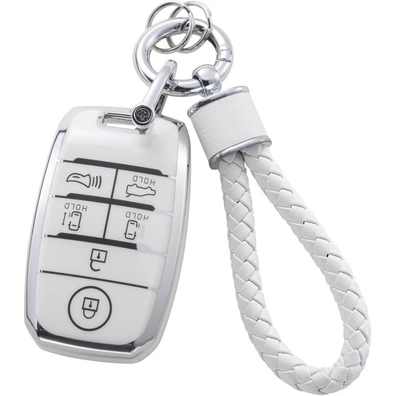for Kia Key Fob Cover 4 Buttons Soft TPU Smart Car Key Shell Case for Kia Optima Soul Sportage Sorento Forte NIRO Rio Key Protector with Bling Leather Keychain