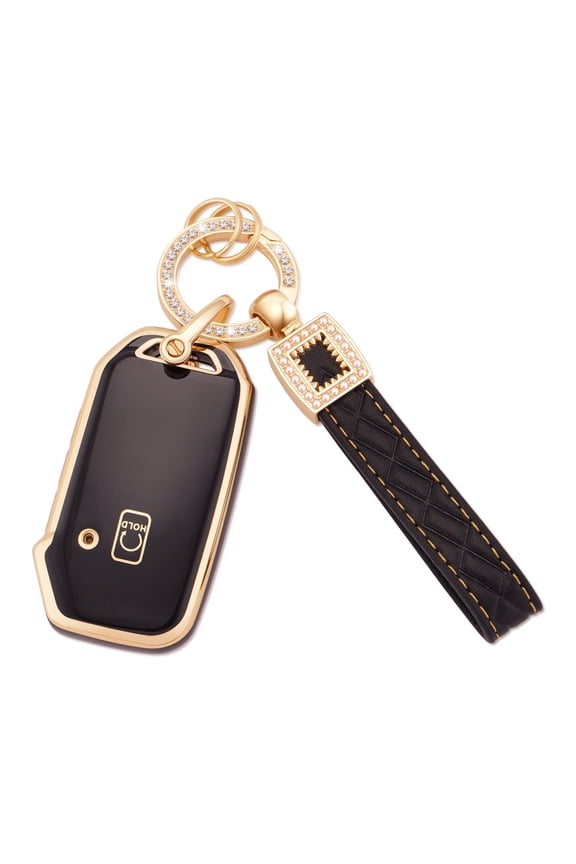 for Kia Key Fob Cover 5 Buttons Soft TPU Full Cover Protection Shells Keychains Fit for Kia Cerato Ceed Forte NIRO Seltos Sorento Sportage Soul Smart Key Fob Protector Black Gold