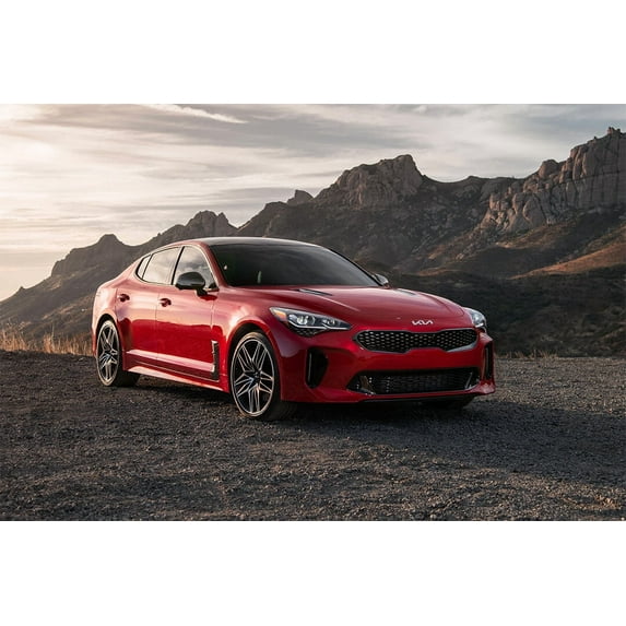 Kia Stinger GT Red Car Stone Hills Background Wall Decor - 20x30 Inch Laminated Poster - Stunning Detail and Bold Colors