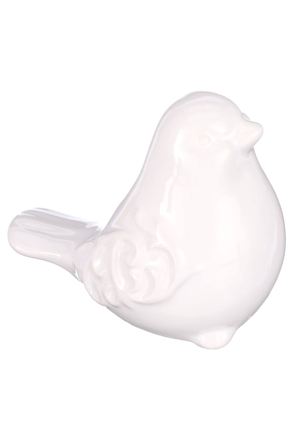 New French Garden Cottage Bird Figurine Decorative White Glazed Ceramic Bird Figurine, Bird Statue, Bird Sculpture Home Garden Wedding Decor (White)