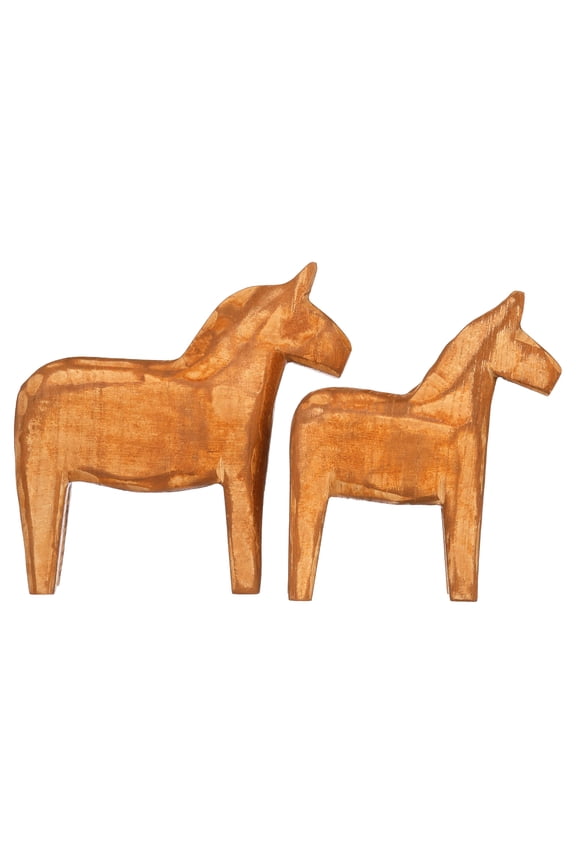 Set of 2 Neutral Painting Dala Horse - Swedish Dala Horse Statue - Vintage Unfinished Wooden Horse Figurine Statue Horse(CAN Painting by Yourself) (Dala Horse)