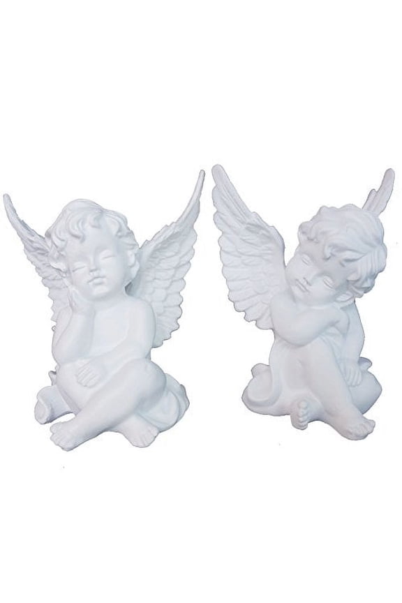 l Set of 2 Resin Adorable Cherubs Angels Statues Figurine Guardian Angel Garden Angels Sculpture Cute Angel Collection Wings Angel Memorial Statue 4.25" (Set of 2 Cherubs)