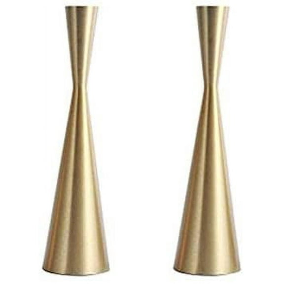 Kiaotime Brass Gold Vintage Metal Taper Candlestick Holder, Set of 2