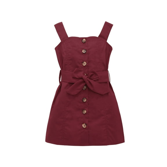 Kiapeise 1-6T Kids Girl Summer Casual Sleeveless Solid Buttons with Belt Infant Cute Princess Party Dress