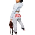 thumbnail image 1 of Kiapeise 2 Pcs Women Letter Outfits, Autumn and Winter Long Sleeve Front Pocket Hooded Crop Top + Trousers, 1 of 4