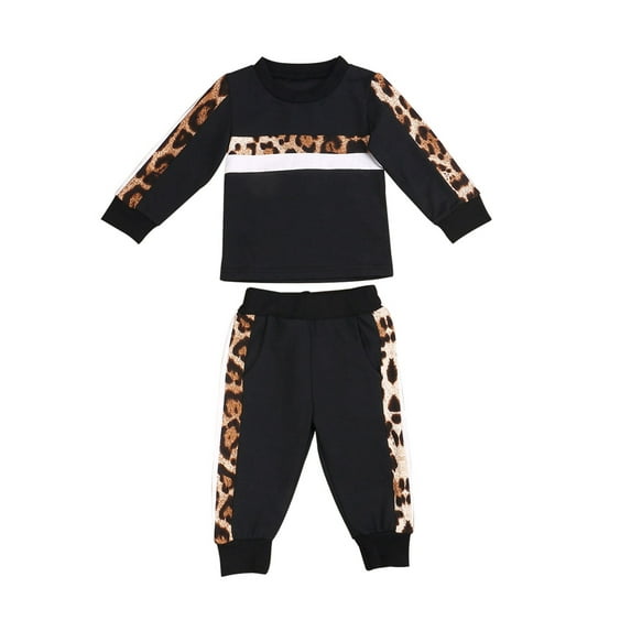 Kiapeise 2Pcs Toddler Kids Girl Sweatsuit Leopard Long Sleeve Tops Heart T-Shirt Pants Tracksuit Outfits Set