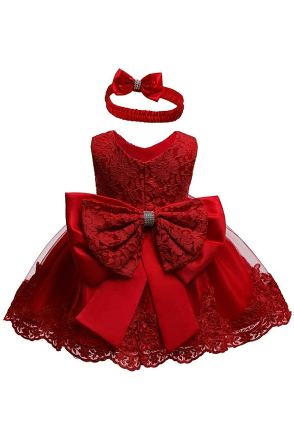 2pcs Newborn Baby Girl Dress Lace Princess Tutu Dress Birthday Holiday Party Dress + Headband Outfits 0-24M