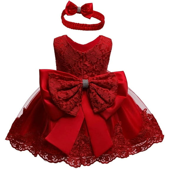 Kiapeise 2pcs Newborn Baby Girl Dress Lace Princess Tutu Dress Birthday Holiday Party Dress + Headband Outfits 0-24M