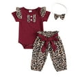 thumbnail image 1 of Kiapeise 3Pcs Newborn Girl Short Sleeve Romper + Leopard Pants + Headband, 1 of 6