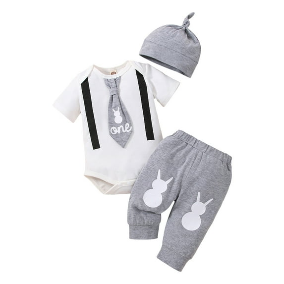 Kiapeise 3Pcs Newborn Infant Baby Boys Easter Outfit - My First Easter Short Sleeve Romper Elastic Pant Bunny Printed Clothes