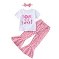 thumbnail image 1 of Kiapeise 3Pcs Toddler Baby Girls Birthday Outfit -Birthday Short Sleeve Sweet Print Tops Donut Bell Bottom Headband 1-5T, 1 of 4