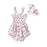 Kiapeise 4th of July Outfits for Infant Baby Girls Independence Day Sleeveless Romper Dress Jumpsuit + Headwear Summer Set
