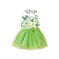 thumbnail image 1 of Kiapeise 9M-4T St. Patrick Day Outfits Toddler Baby Girls Clover Sleeveless Dress Tulle Tutu with Headband Four Leaf Clover, 1 of 7