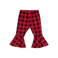 thumbnail image 1 of Kiapeise Baby Boy Girl Christmas Pants Red Black Plaid Brother Sister Flared Trousers, 1 of 8