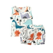Kiapeise Baby Boy Summer Clothes 3 6 12 18 24 Months 3T Dinosaur Print Ribbed Cotton Vest Tank Tops+Shorts