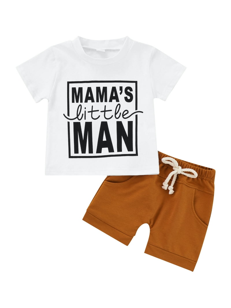 Kiapeise Baby Boy Summer Outfit, MAMA'S LITTLE MAN Print T-shirt