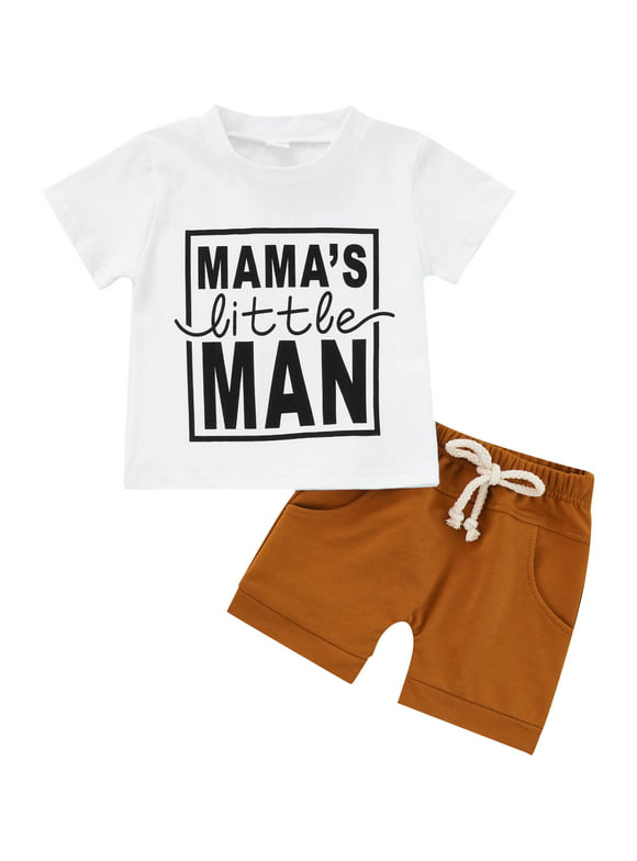 Kiapeise Baby Boy Summer Clothes Short Sleeve  MAMA'S LITTLE MAN Print T-shirt Tops Shorts 3 6 9 12 18 Months Boy Casual Outfits