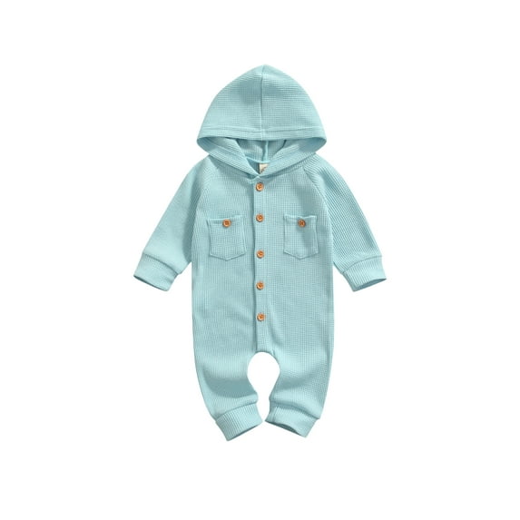 Kiapeise Baby Boys Hooded Romper Knitted Button One Piece Long Sleeve Jumpsuit Fall Winter Outfit