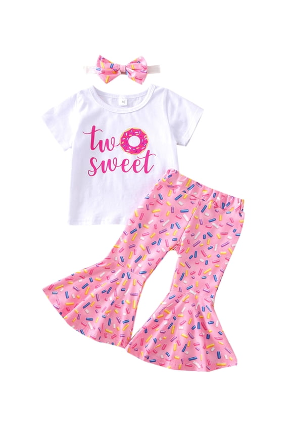 Baby Girl 2nd Birthday Outfits Two Sweet Pink Donut T-Shirt Top Shorts Headband Summer Clothes 3Pcs