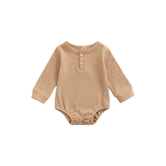 Kiapeise Baby Girl Boy Fall Long Sleeve Outfits Waffle Ribbed Button Romper Tops
