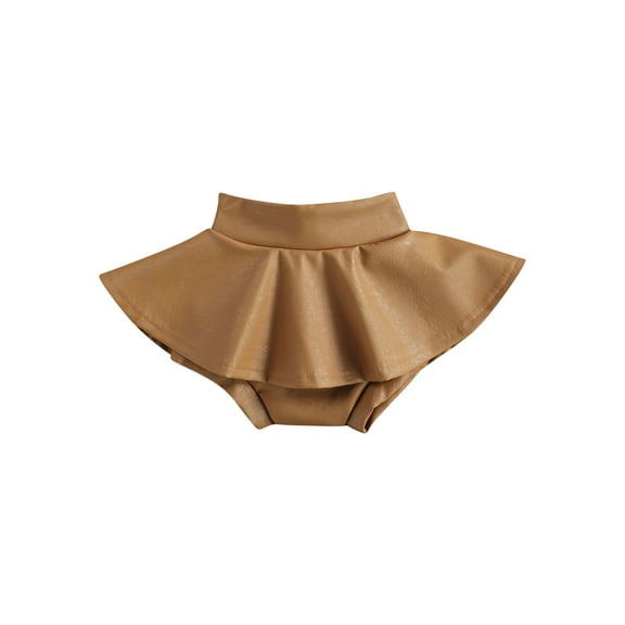 Kiapeise Baby Girl Pu Leather Tutu Skirt Toddler High Waist Ruffle Pleated Fashion Solid Mini Skort Skirts Outfit Clothes