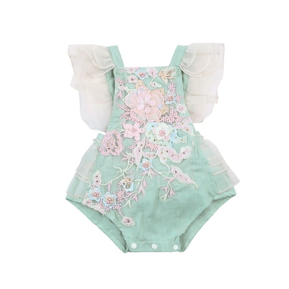 Kiapeise Baby Girl Romper Short Sleeve Lace Princess Dress Party Tulle Skirt