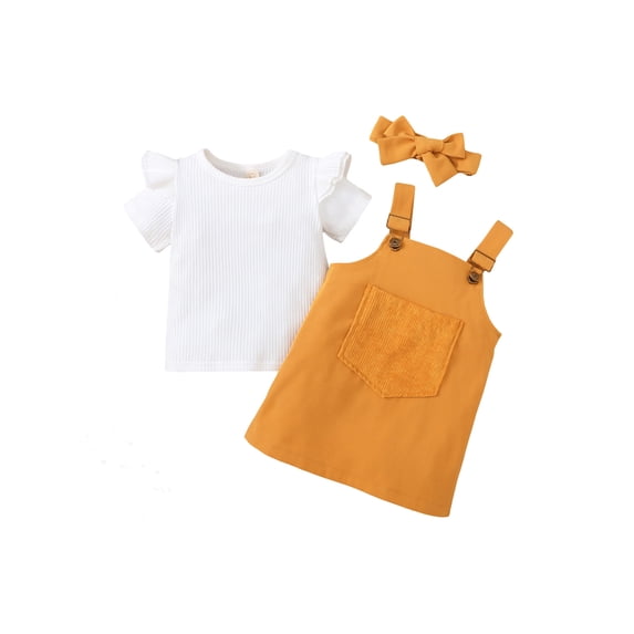 Kiapeise Baby Girl Summer Clothes Ruffle Short Sleeve Ribbed T Shirt Suspender Skirts Infant Overalls Dress