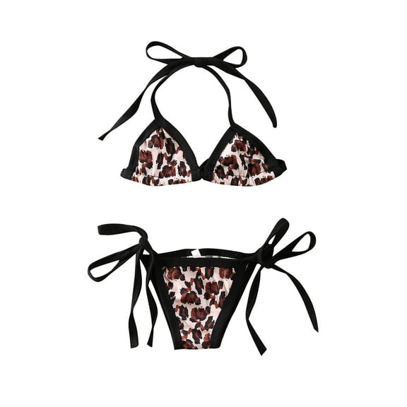 Kiapeise Baby Girl's Leopard Print Bikini Set Halter Bikini Top + Bikini Shorts