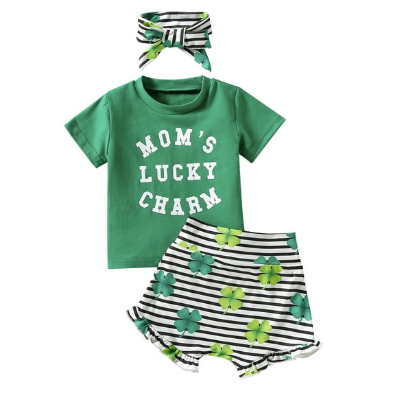 Kiapeise Baby Girls Green St Patrick Day Outfit Clothing Infant Short Sleeve T-shirt Clover Shorts Set