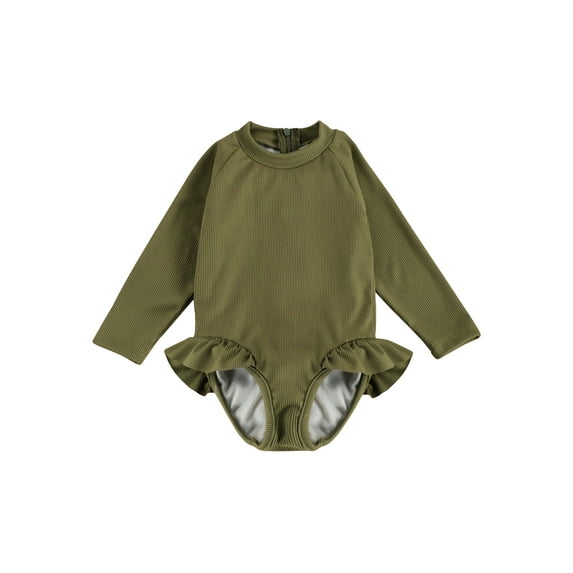 Kiapeise Baby Girls One Piece Swimsuit Zip Ruffled Long Sleeve Bathing Suit