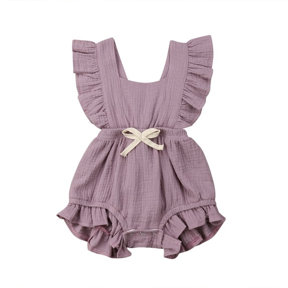 Kiapeise Baby Girls Summer Ruffles Romper Fly Sleeve Lacing Up Bow Jumpsuits