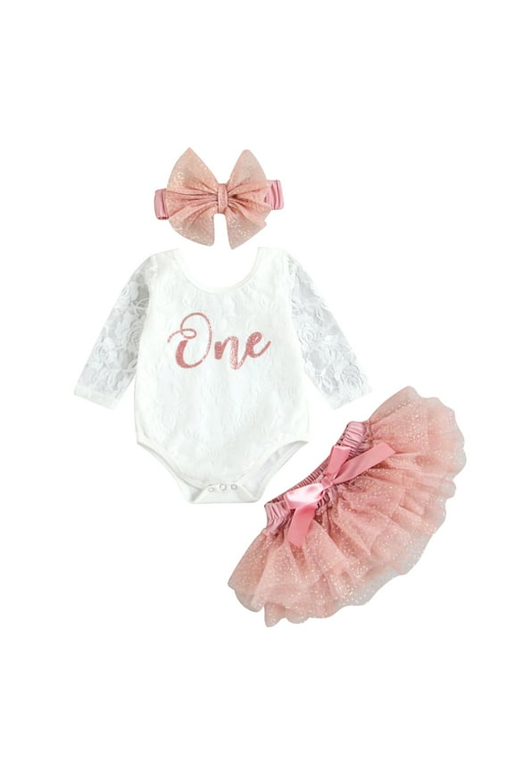 Baby My First Birthday Outfits, Lace Romper + Tutu Skirt + Headband