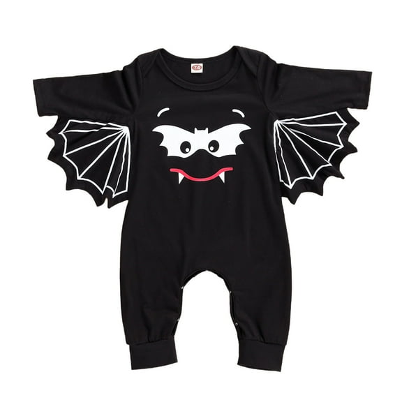 Kiapeise Baby Romper, Cartoon Bat Print Round Neck Long Sleeve Jumpsuit Bodysuit for Kids, Black