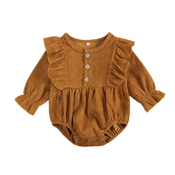 Kiapeise Baby Romper, Solid Color Round Neck Long Sleeve Bodysuit Jumpsuit for Kids, Yellow/Green/Apricot/Purple