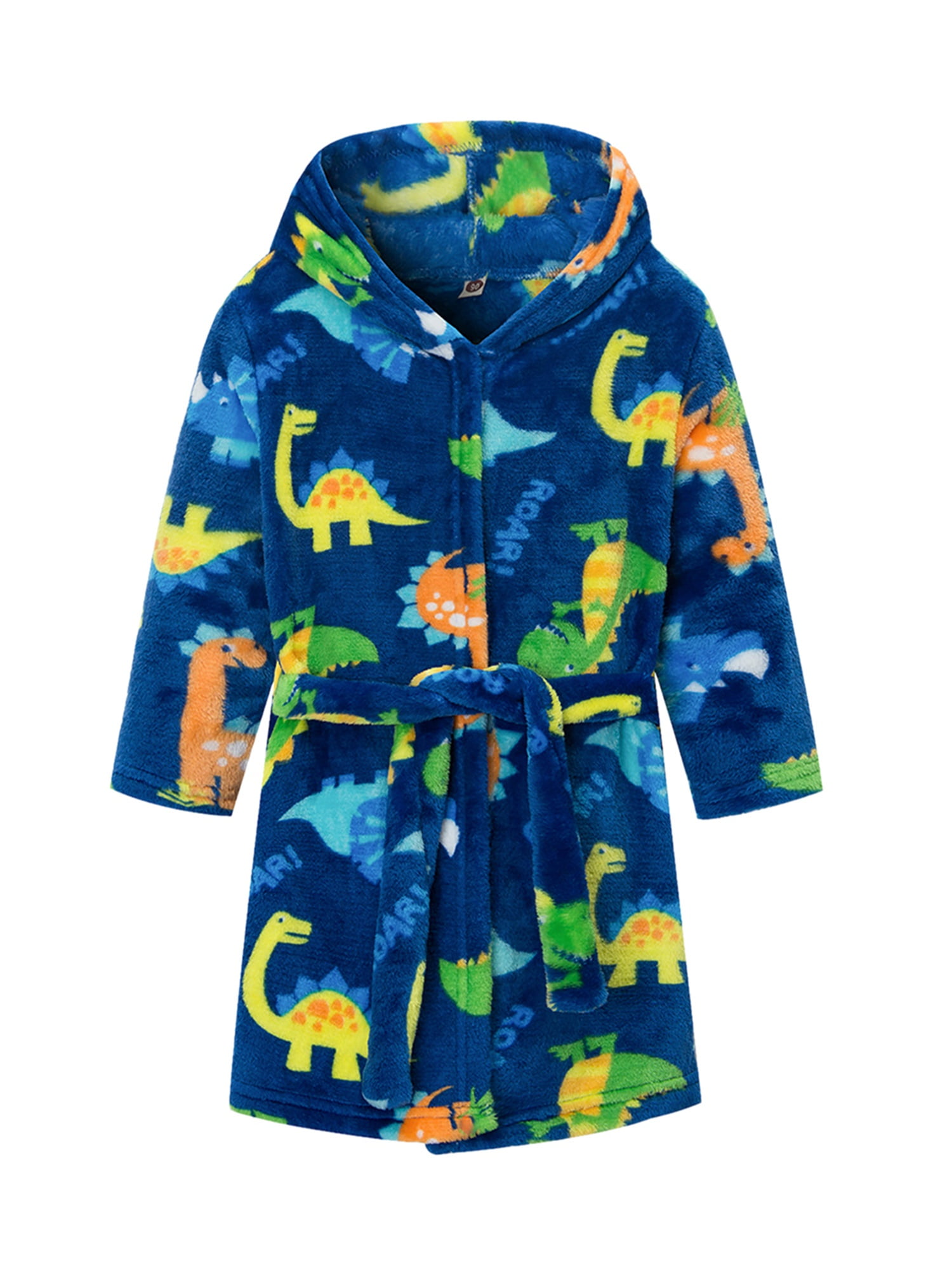 Kiapeise Children Hooded Sleeping Gown, Dinosaur Print/Solid Color Bath Robe