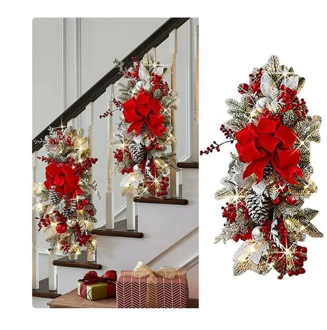 Kiapeise Christmas Swags Garlands with Lights Cordless Stairway Swag Christmas Lighted Garland