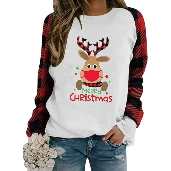 Kiapeise Christmas Sweater Crewneck Sweatshirts Pullover Tops for Women Vintage Funny Graphic Long Sleeve Jumper