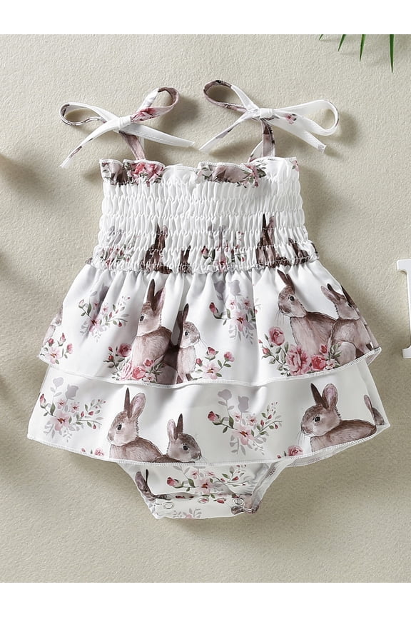 Easter Baby Girl Outfit Newborn Bunny Dress Bubble Romper Vintage Floral Onesie Cute Dresses