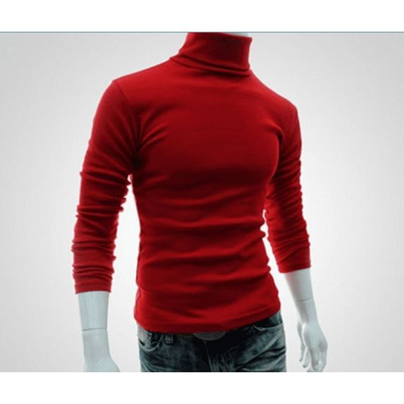 Kiapeise Fashion Mens Roll Turtle Neck Pullover Knitted Solid Casual Jumper Tops Tee Sweater
