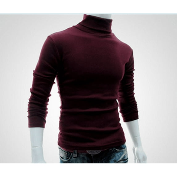 Kiapeise Fashion Mens Roll Turtle Neck Pullover Knitted Solid Casual Jumper Tops Tee Sweater
