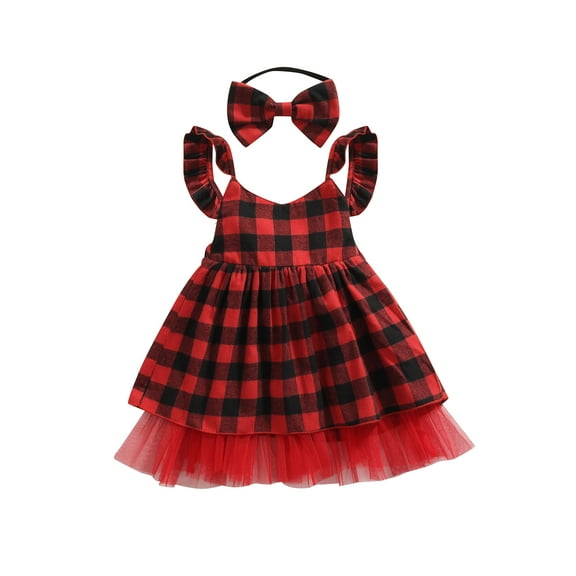Kiapeise Girls Clothes Set, Plaid Printing Sleeveless Dress and Headdress