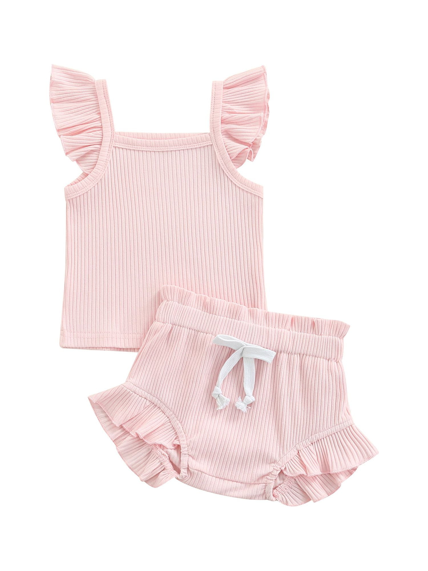 Kiapeise Infant Girl Summer Tank Tops Shorts Sets Ribbed Knit Vest ...